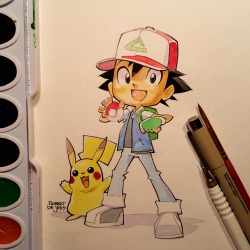 robertdejesus:  Been decades since I’ve used watercolors. Thought I’d try them again on the recent Ash Ketchum piece.