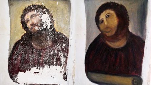 shavingryansprivates:  remember in 2012 when that lady tried restoring that painting of jesus    It was the church’s maid