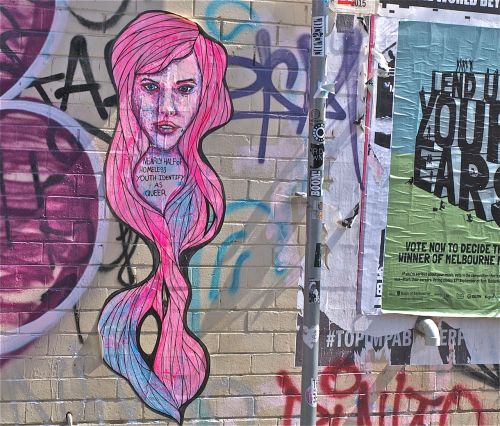 Nearly half of homeless youth identify as queer This painting is pasted in Fitzroy, VIC (a suburb of