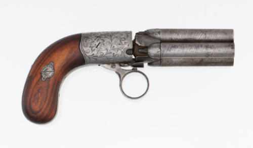 Mariettte style pepperbox revolver, Belgian, mid 19th century.from Cowan’s Auctions
