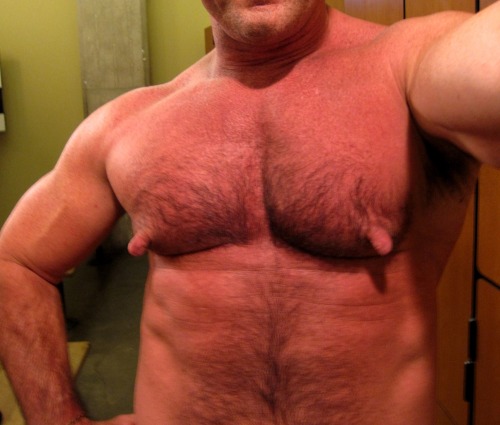 jockstrapbear:  suitedsubmissive:  His nips are about as big as my dicklet!!  He is fucking amazing!  I’d kill to have pumped nips like this…so massive and obscene that I could never hope to hide them underneath my dress shirts.  Tell tale evidence