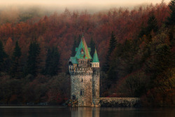 livesunique:The ‘Princess Tower,’ Lake Vyrnwy, Wales