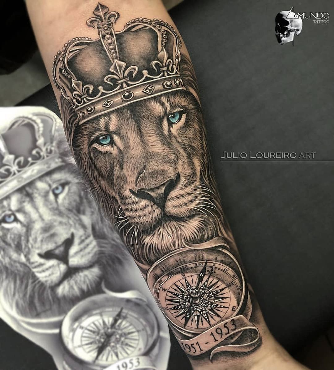 NA Tattoo Studio on Instagram Lion  Compass Tattoo DM US TODAY FOR  YOUR FREE CONSULTATION  By Artist sachinkartist For  Free Consultations and Appointments  91 8800878580  what app  918800878580