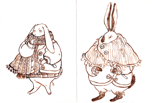 cornflakesdoesart - warmly dressed animal linearts! the bunnies...