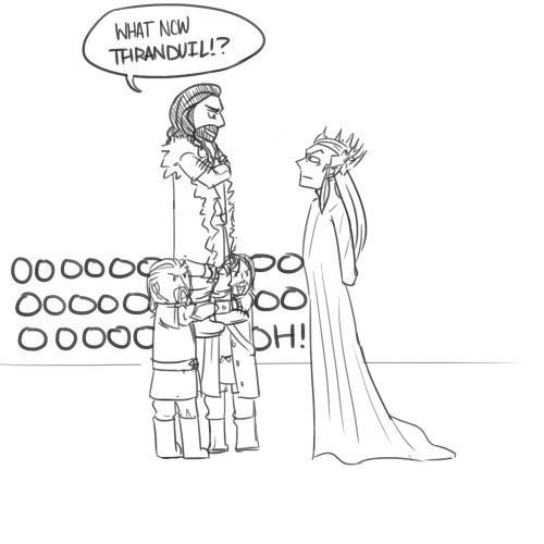 leviathancityscape: scaggles:Another way the Dwarves vs. Elves confrontation could have gone. Thorin