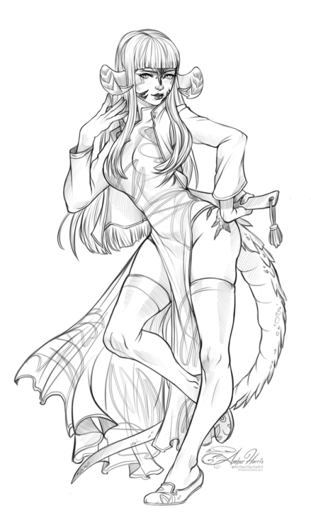 XXX amberharrisart:Au Ra full body sketch commission photo