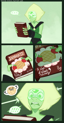 thedrawingbirb:  Bonus:  ~ I was just wondering how she’d deal with cook-books….especially waffle related ones.  Headcanon Peridot is so advanced with technology she doesn’t know what a book is/ THIS IS REALLY DUMB WHOOPS.  I’m just here pretending