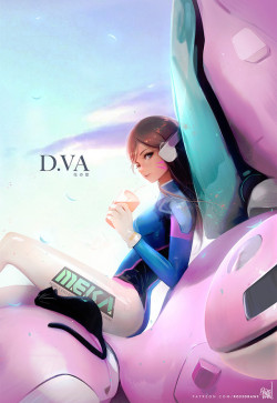 rossdraws:  My final illustration of D.Va from the episode! So happy I got to infuse my love for Pinks and Blues here :)