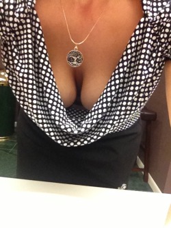 happyhornyoldmarriedcouple:  I was washing my hands at work today and when I looked up into the mirror, I got quite an eye full.  I didn’t realize how low cut my shirt was!  -the wife