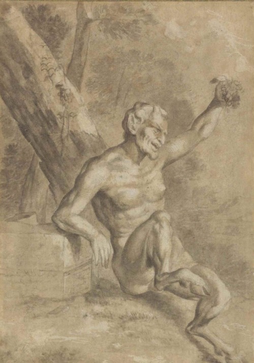 A Satyr Holding Grapes.Black chalk and brown wash heightened with white (partly oxidized).29 x 20.5 