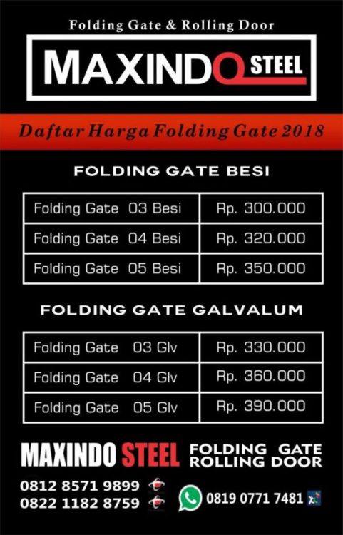 Folding Gate Jakarta Timur, Maxindo Steel memasarkan Folding Gate,Rolling Door,Folding Door PVC.Mela