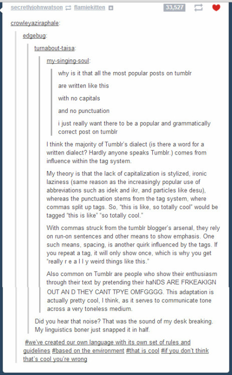 reblogallthenerdythings: we have literally created our own dialogue? language? here on tumblr a