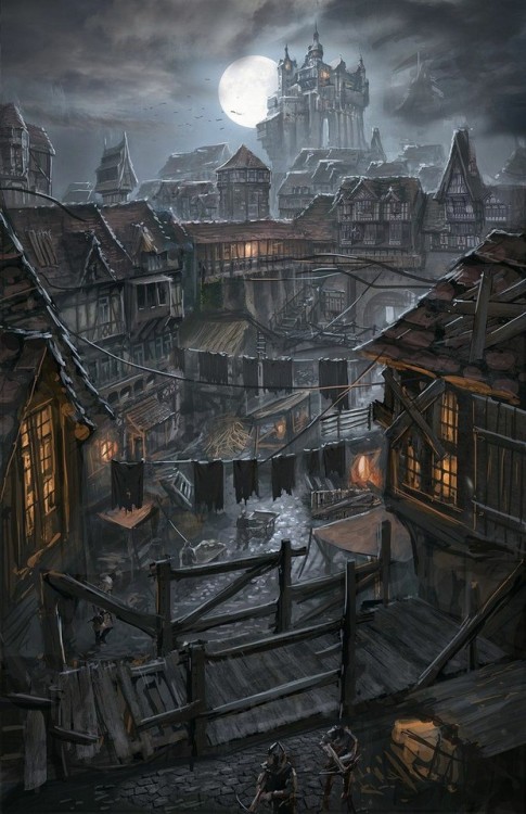 waystone-inn: Night over the poor district by ortsmor