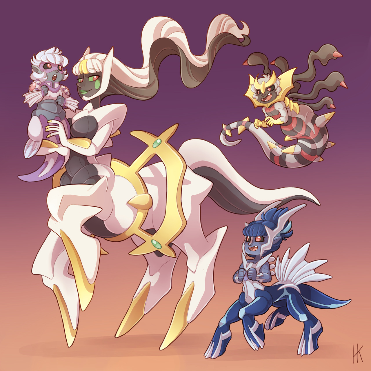 Kika Ila Arceus Centaurette With Her Babies Dialga Palkia