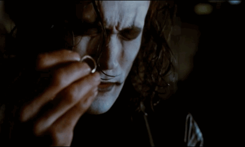 joyceoates:  Finding Shelly’s Ring. Brandon Lee as Eric Draven in The Crow (1994).