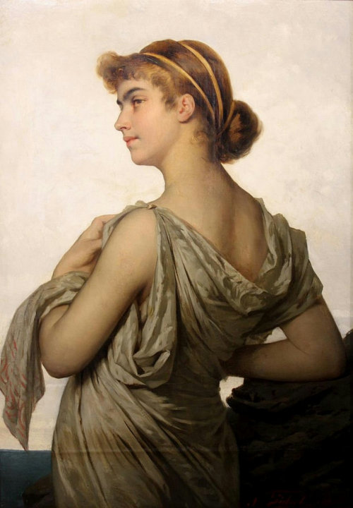 silenceforthesoul:  Nathaniel Sichel - Portrait of a young lady in Grecian classical dress, 1880 