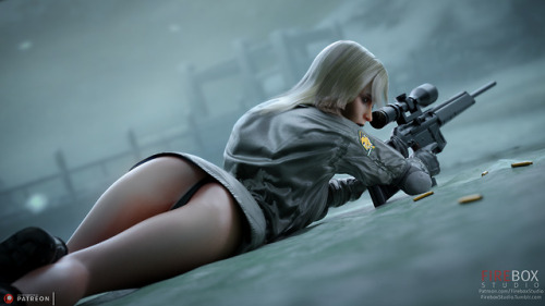 fireboxstudio: My Patreon -  Prone Sniper Wolf commission.   This was a commission which was initially meant to be a modelling shoot with a request of “Focus on the booty”.    These are FREE glorious 4K wallpapers as I love Sniper Wolf so much and