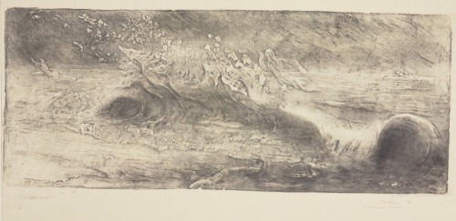 La vague, les chevaux de la mer.1897. Estampe. Gypsographie. Art by Pierre Roche.(1855-1922). Graveu