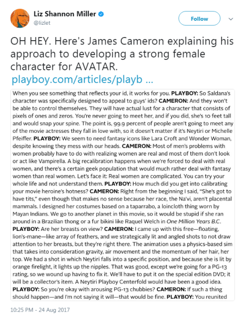 “Anti-objectification” James Cameron: “Right from the beginning I said, 