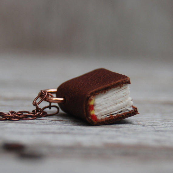 irisnectar:  Handmade miniature book jewelry by Peg and Awl on etsy 