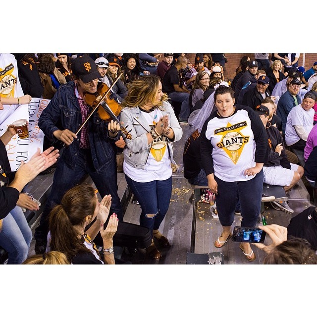 #latergram from the Giants game on Friday when a man walked up to bachelorette Jamie, right, and asked if he could play her a song on his fiddle. #jamieslastatbat.