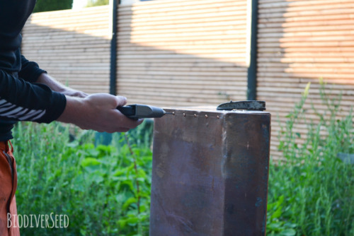 biodiverseed:Top Bar Beehive: Now with a Roof!We started out with a salvaged piece of copper, and to