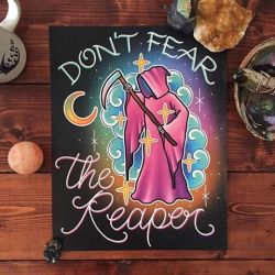 kellymcgrathart:  Still in love with this photo @susannahleigh took of my ‘Don’t Fear the Reaper’ print! I still have some available, they are a limited run of 100, all signed and numbered! ✨ kellymcgrathart.com 
