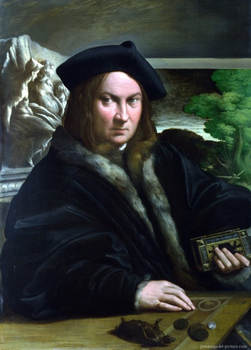 Parmigianino, ‘Portrait of a Collector’, c. 1523An unidentified sitter poses in front of