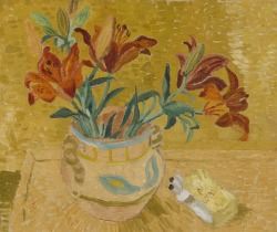 thunderstruck9:  Christopher Wood (British, 1901-1930), Lilies in a Decorated Bowl, 1928. Oil and pencil on canvas, 46 x 55 cm.