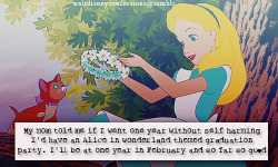 waltdisneyconfessions: TRIGGER WARNING “My mom told me if I went one year without self harming I’d have an Alice in wonderland themed graduation party. I’ll be at one year in February and so far so good”