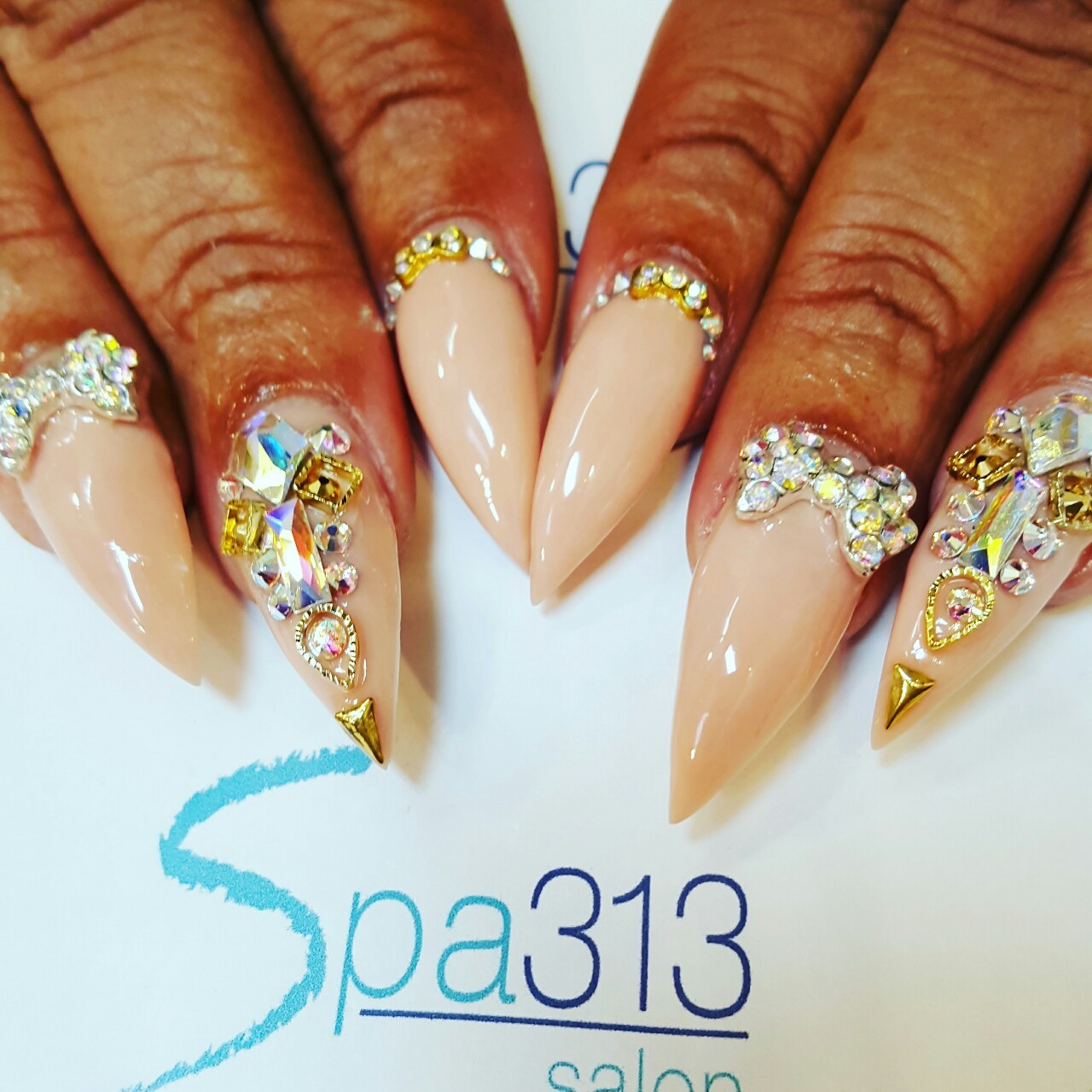 I Am Cosmetology — Stiletto nails using peach cover acrylic and...