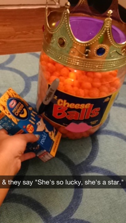 wonderland-perspective: My sister keeps sending me snapchat of her cheese balls….