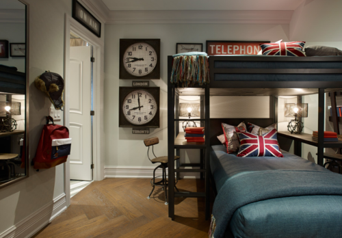 {Upstairs, that “obscure traditional” style continues. The master bedroom has that exagg