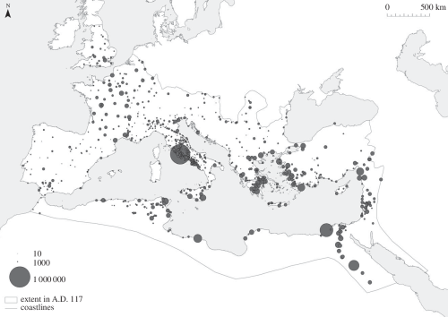 heroineimages:mapsontheweb:The population estimates of the cities of the Roman Empire in 117 AD. Sym