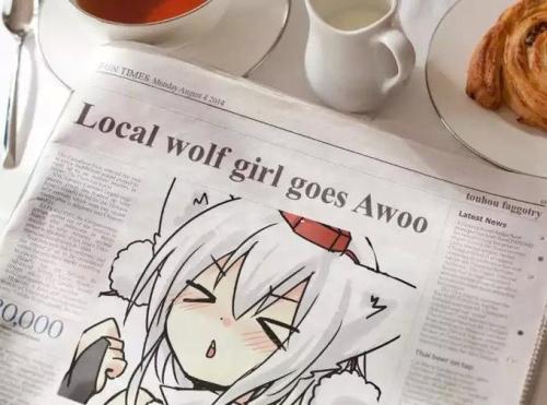 Momiji Inubashiri  A white wolf tengu from the Touhou Project series of games. Momiji patrols the Youkai Mountain. Thanks to her superior senses of sight and smell, she can detect any intruder in an instant. When she discovers intruders she attempts