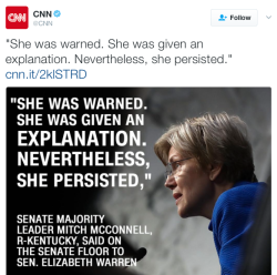 micdotcom: People are turning Mitch McConnell’s dig against Elizabeth Warren into a feminist rallying cry My favorite new thing.  Mitch McConnell accidentally summarizes the history of Feminism and creates our new slogan.  YESSS!