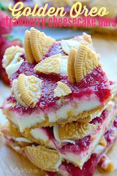 lenascakes:  Golden Oreo Strawberry Cheesecake Bars http://ift.tt/1RIkZ1g  @empoweredinnocence happy birthday my little princess