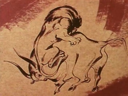 Russian animated short (and Cold War parable), Lion and Ox (1984). By Fyodor Khitruk.A lion and an o