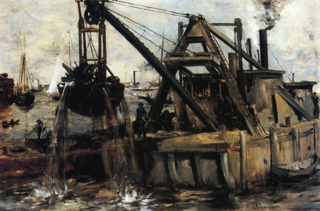 Dredging in the East River, 1880, John Henry TwachtmanMedium: oil,canvas #twachtman#johnhenrytwachtman#impressionism