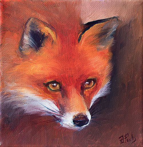 Fox painting miniature.Oil on canvas 6x6″