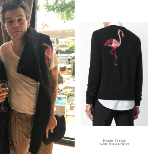hsfashionarchive: Harry with a fan | June 15, 2017 Saint Laurent Flamingo Jumper ($990)