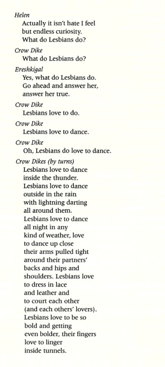 “Lesbians love to dance inside the thunder …” From The Queen of Swords, a dramatic retelling 