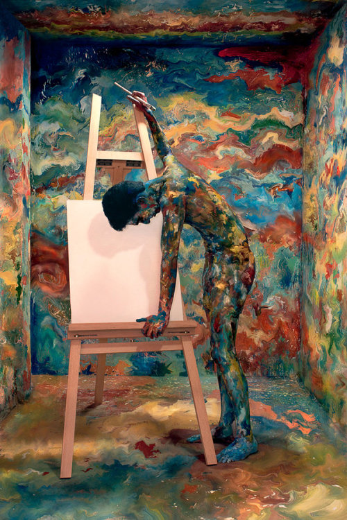 drugs-love-lust:  tres13: we-pray-as-wolves:  I Can’t Paint by aartishinde  This is really intense for me, because this is exactly what artist’s block feels like. You’ve got color all around you, all over you, inside of you, in your fucking soul,