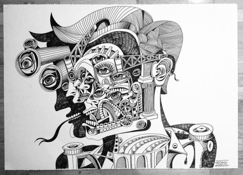 Finally got a few sheets of some larger paper. —– Face It 2018 ink on paper 70cm x 100cm