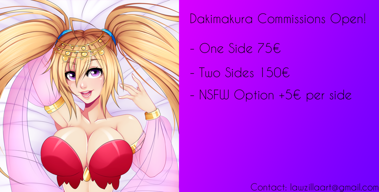 Dakimakura commissions are open! My prices are:-One Side 75€  -Two Sides 150€