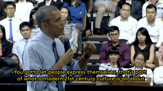 profeminist:  refinery29:   President Obama just perfectly captured what it’s like to love hip hop without ignoring its problems The woman he’s speaking to is a Vietnamese rapper named Suboi, who rapped to the President about financial inequality.