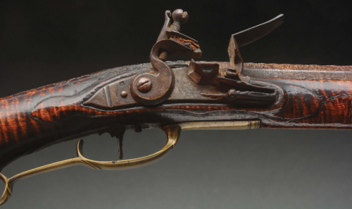 Moravian flintlock rifle crafted by Andrea Albrecht of Christian Springs, Pennsylvania, circa 1760.f