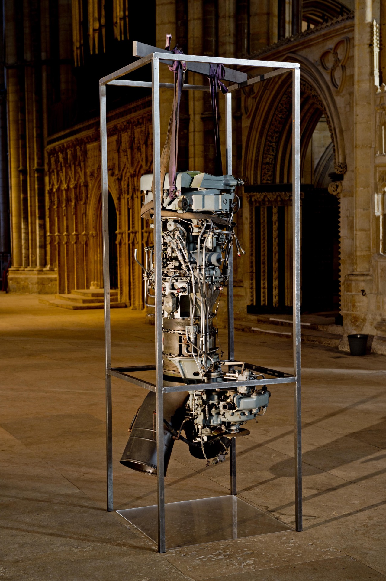 theworldisalmost6000yearsold:  Roger Hiorns Untitled (2013). Jet engine, steel frame,