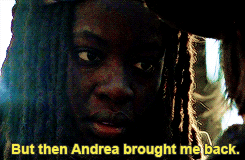 lgbtshark:  spookytareth asked: michonne x andrea or jane x maura?  “She let Andrea in…”  