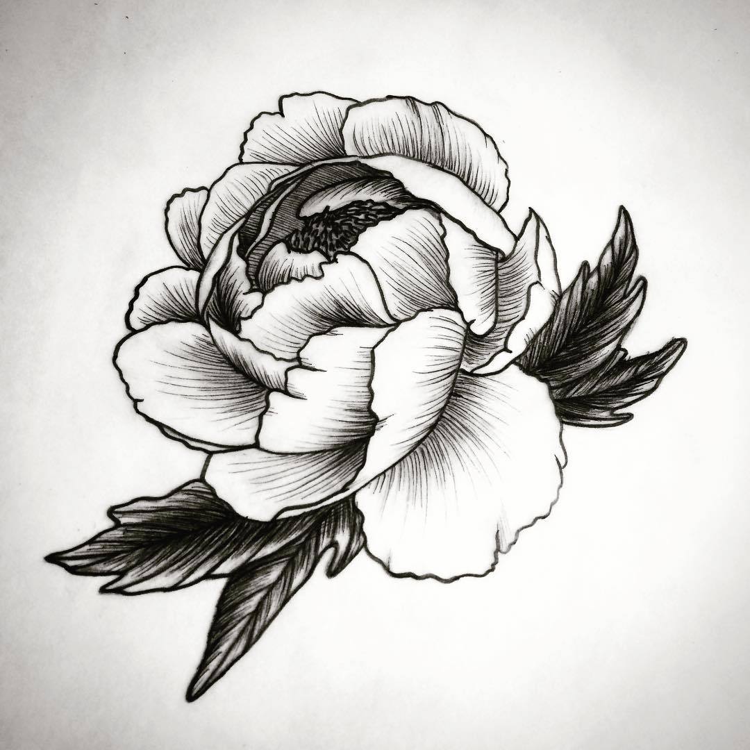 Shoulder Linework Peonies tattoo at theYoucom